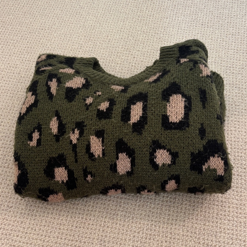Apparis Olive and Black Leopard Print Sweater